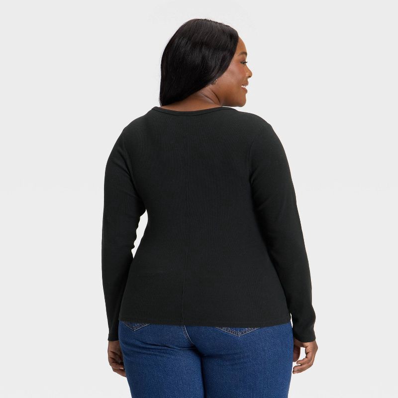 slide 2 of 3, Women's Slim Fit Long Sleeve Scoop Neck Ribbed T-Shirt - Universal Thread™ Black XXL, 1 ct