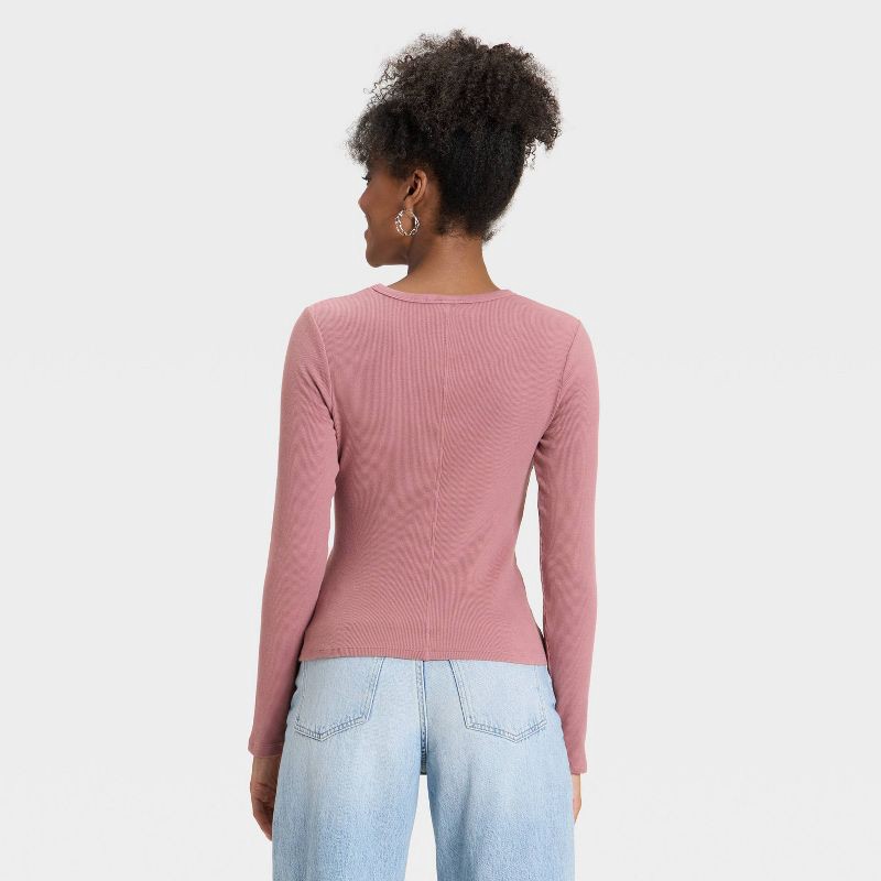 slide 2 of 4, Women's Slim Fit Long Sleeve Scoop Neck Ribbed T-Shirt - Universal Thread™ Mauve XS, 1 ct
