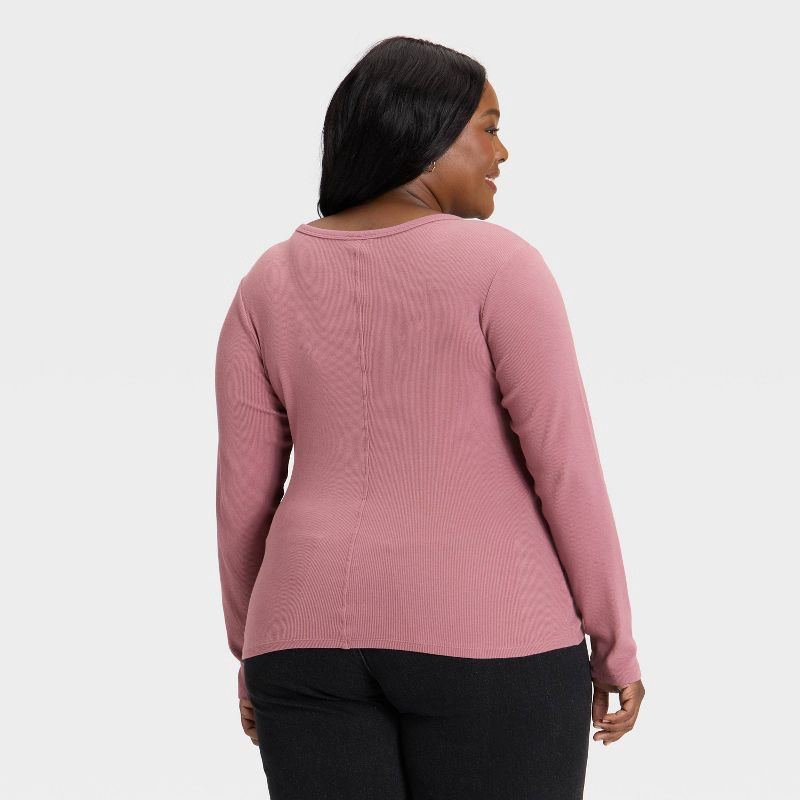 slide 2 of 3, Women's Slim Fit Long Sleeve Scoop Neck Ribbed T-Shirt - Universal Thread™ Mauve XXL, 1 ct