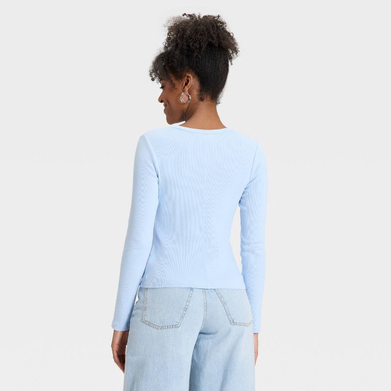 slide 2 of 4, Women's Slim Fit Long Sleeve Scoop Neck Ribbed T-Shirt - Universal Thread™ Light Blue M, 1 ct
