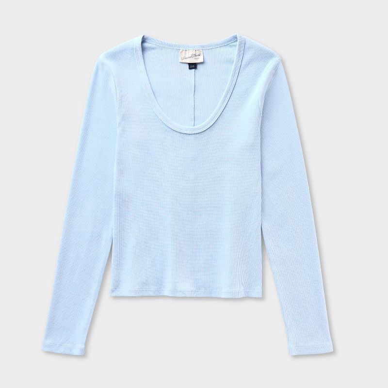 slide 4 of 4, Women's Slim Fit Long Sleeve Scoop Neck Ribbed T-Shirt - Universal Thread™ Light Blue L, 1 ct