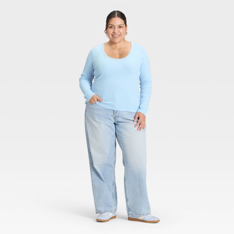 slide 3 of 3, Women's Slim Fit Long Sleeve Scoop Neck Ribbed T-Shirt - Universal Thread™ Light Blue XXL, 1 ct