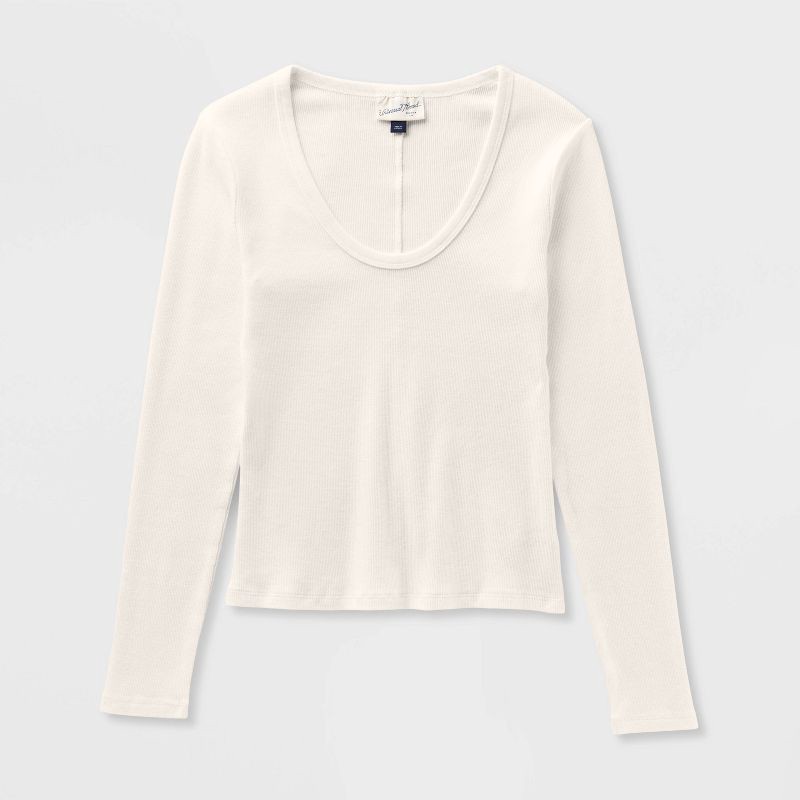 slide 4 of 4, Women's Slim Fit Long Sleeve Scoop Neck Ribbed T-Shirt - Universal Thread™ Cream XL, 1 ct