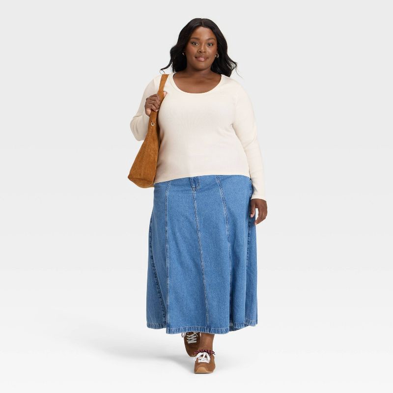 slide 3 of 3, Women's Slim Fit Long Sleeve Scoop Neck Ribbed T-Shirt - Universal Thread™ Cream XXL, 1 ct