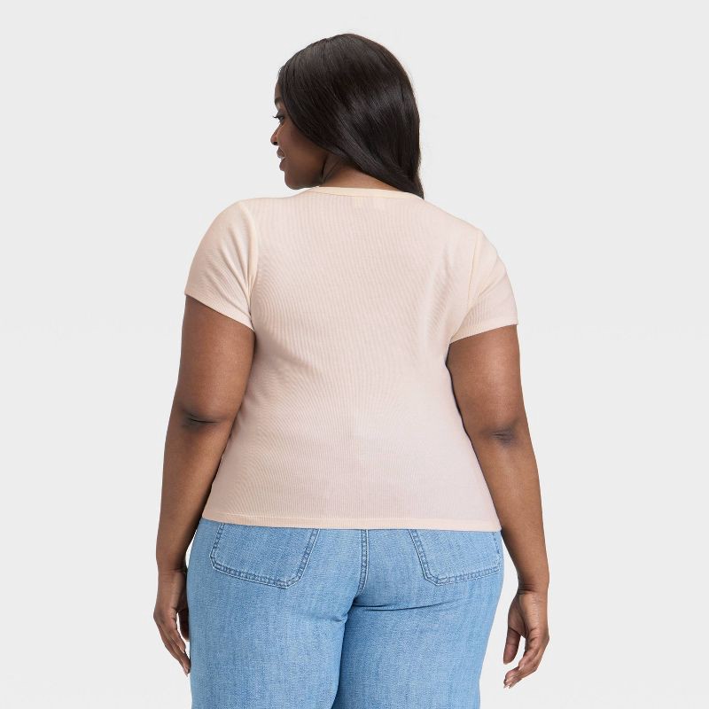 slide 2 of 4, Women's Short Sleeve V-Neck Button-Down Shirt - Universal Thread™ Cream S, 1 ct