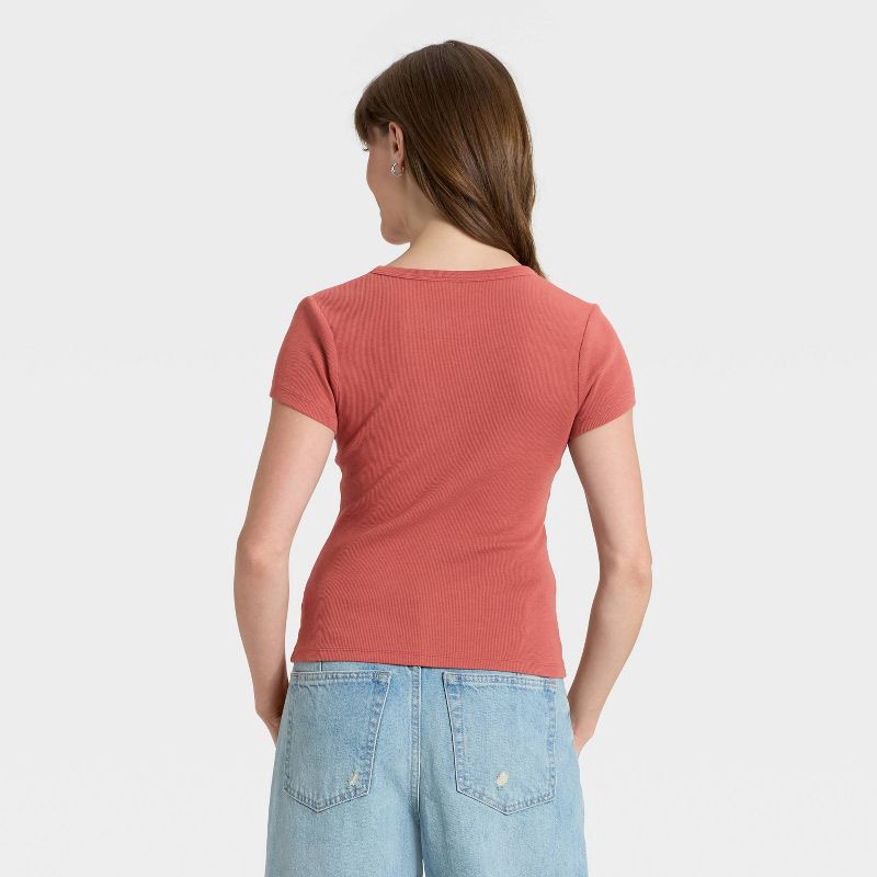 slide 2 of 4, Women's Short Sleeve V-Neck Button-Down Shirt - Universal Thread™ Rust XL, 1 ct
