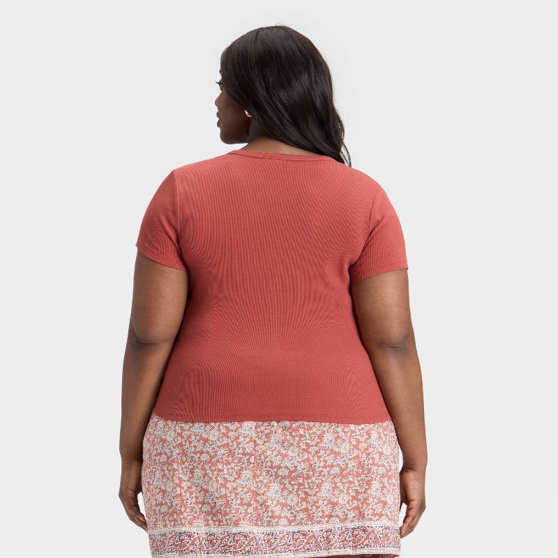 slide 2 of 3, Women's Short Sleeve V-Neck Button-Down Shirt - Universal Thread™ Rust XXL, 1 ct