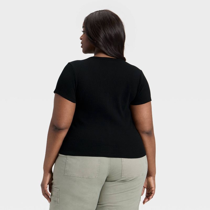 slide 2 of 4, Women's Short Sleeve V-Neck Button-Down Shirt - Universal Thread™ Black XXL, 1 ct