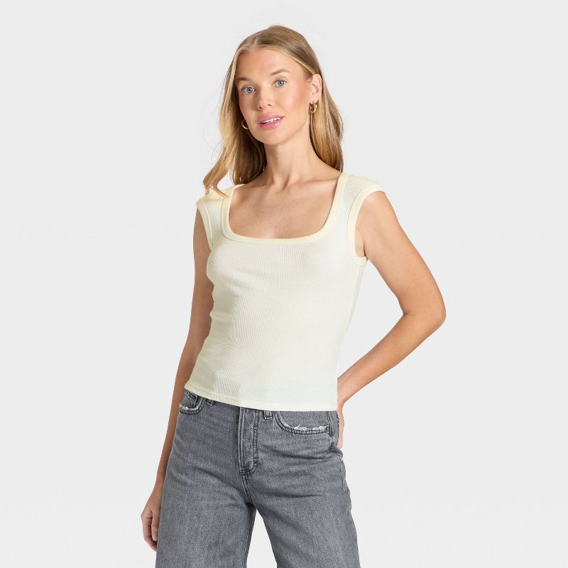 Women's Slim Fit Square Neck Ribbed T-Shirt - Universal Thread