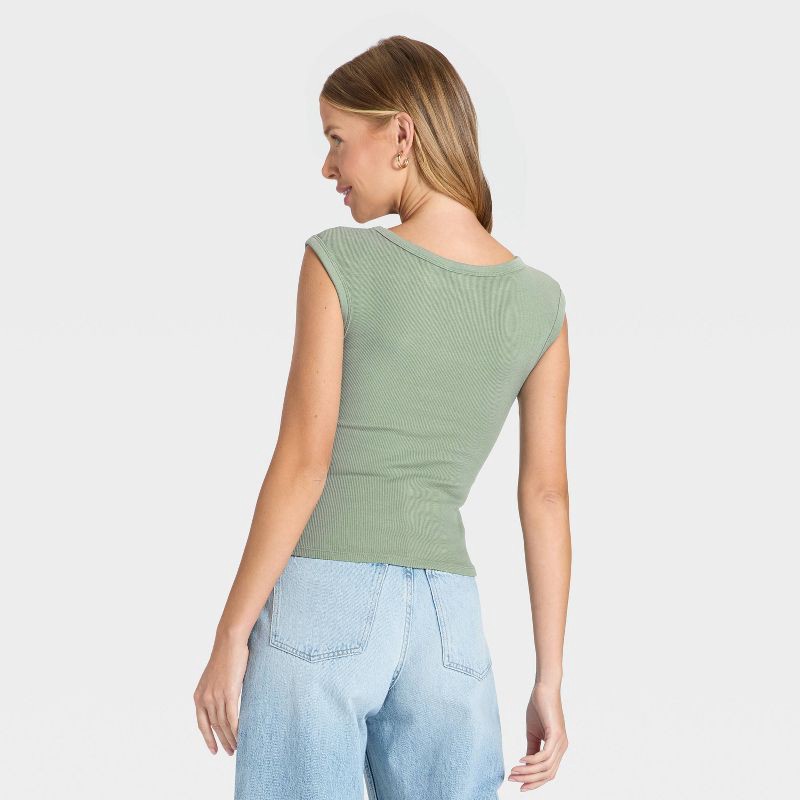 slide 2 of 4, Women's Slim Fit Square Neck Ribbed T-Shirt - Universal Thread™ Green XS, 1 ct