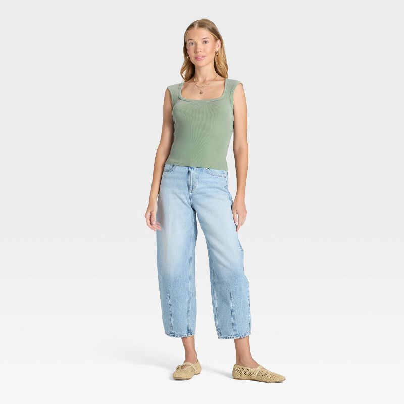 slide 3 of 4, Women's Slim Fit Square Neck Ribbed T-Shirt - Universal Thread™ Green M, 1 ct