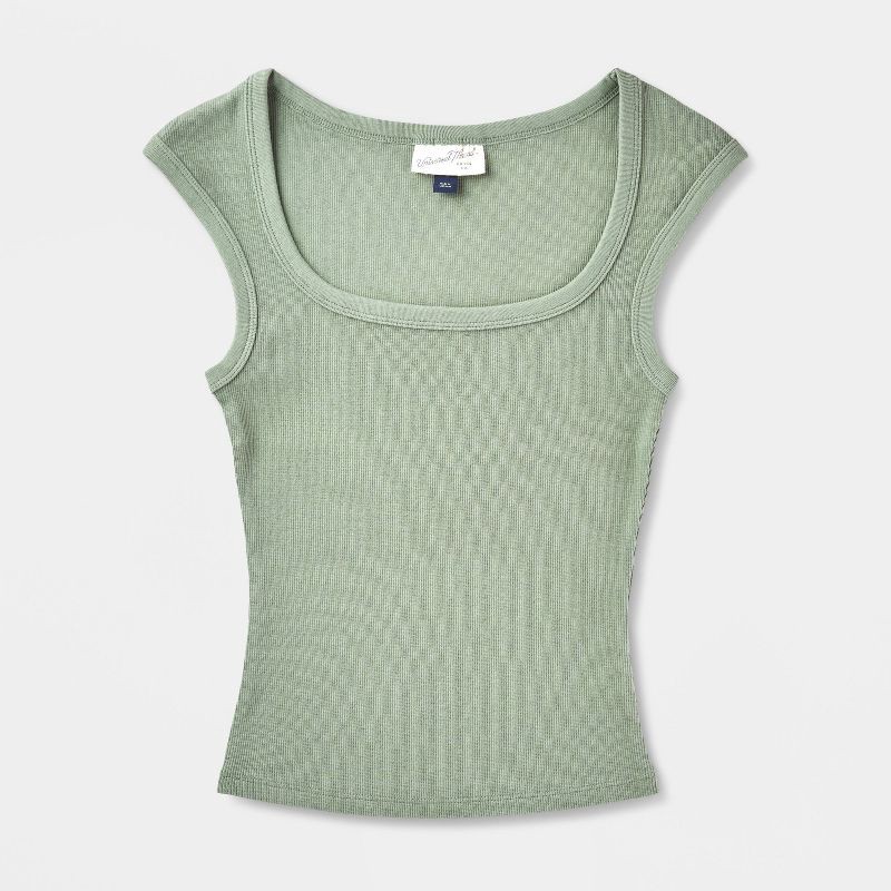 slide 2 of 4, Women's Slim Fit Square Neck Ribbed T-Shirt - Universal Thread™ Green M, 1 ct
