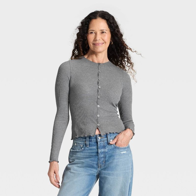 slide 1 of 4, Women's Ribbed Button-Down Cardigan - Universal Thread™ Dark Heather Gray XS, 1 ct