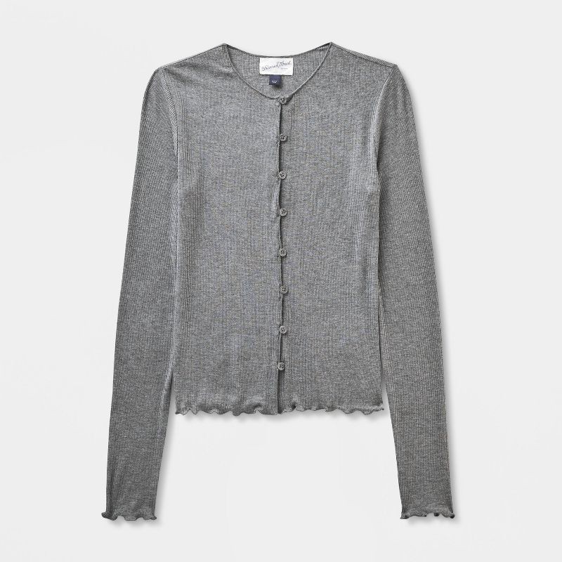 slide 4 of 4, Women's Ribbed Button-Down Cardigan - Universal Thread™ Dark Heather Gray M, 1 ct