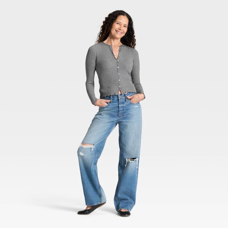 slide 3 of 4, Women's Ribbed Button-Down Cardigan - Universal Thread™ Dark Heather Gray XL, 1 ct