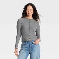 Women's Ribbed Button-Down Cardigan - Universal Thread™ Dark Heather Gray XL