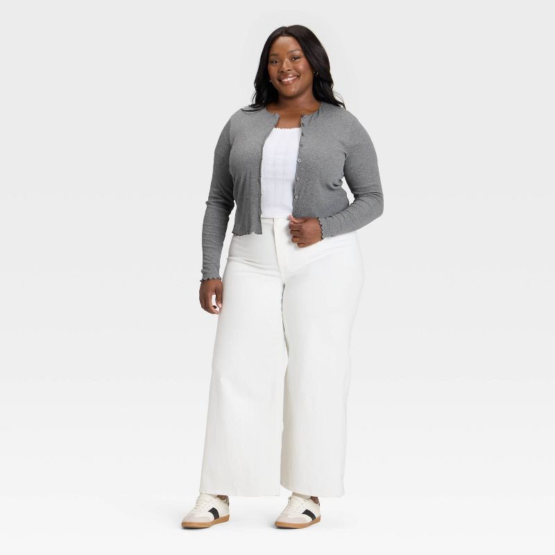 slide 3 of 3, Women's Ribbed Button-Down Cardigan - Universal Thread™ Dark Heather Gray XXL, 1 ct