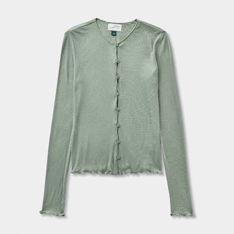 slide 4 of 4, Women's Ribbed Button-Down Cardigan - Universal Thread™ Green XS, 1 ct