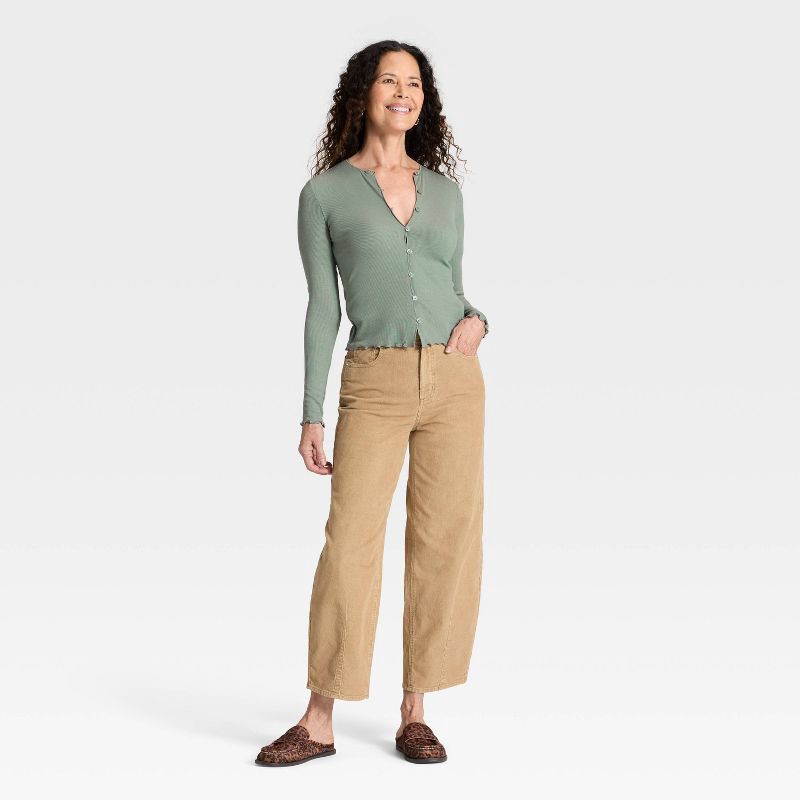 slide 3 of 4, Women's Ribbed Button-Down Cardigan - Universal Thread™ Green L, 1 ct