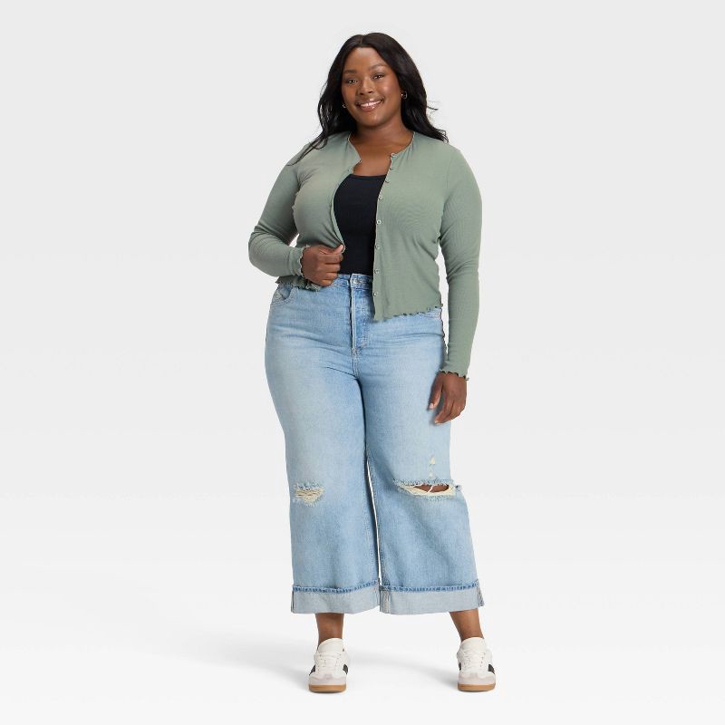 slide 3 of 3, Women's Ribbed Button-Down Cardigan - Universal Thread™ Green XXL, 1 ct