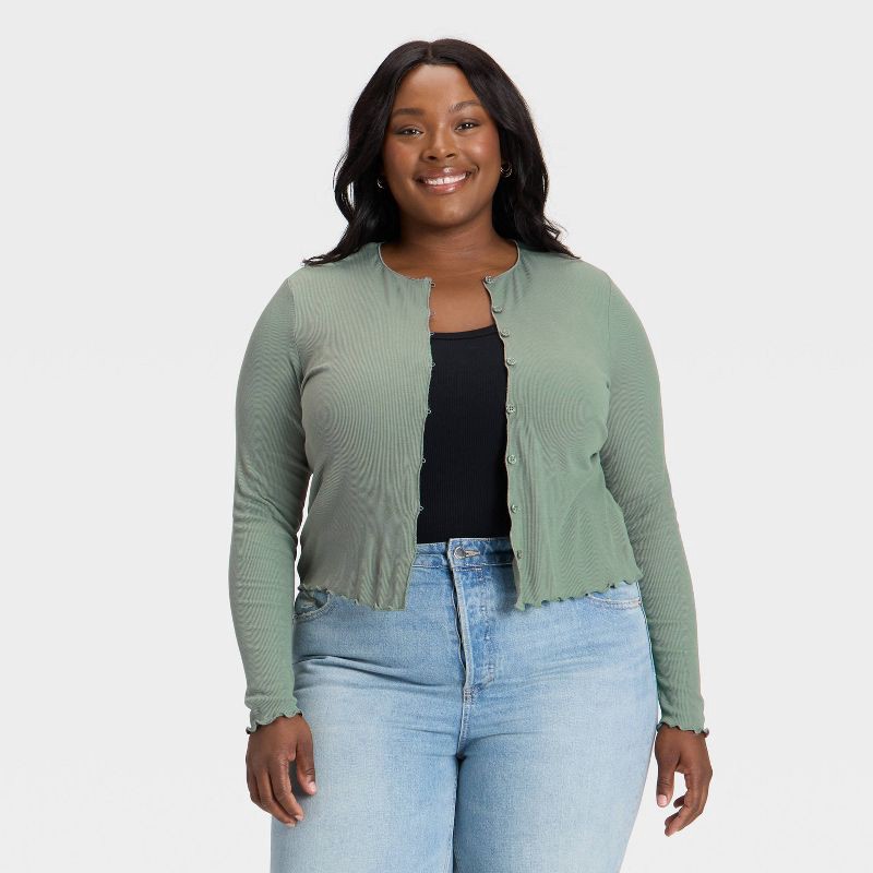 slide 1 of 3, Women's Ribbed Button-Down Cardigan - Universal Thread™ Green XXL, 1 ct