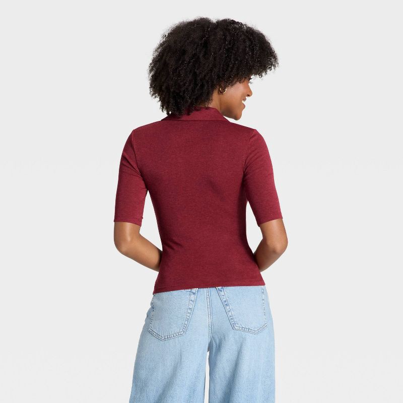 slide 2 of 4, Women's Elbow Sleeve Polo Shirt - Universal Thread™ Heather Burgundy S, 1 ct