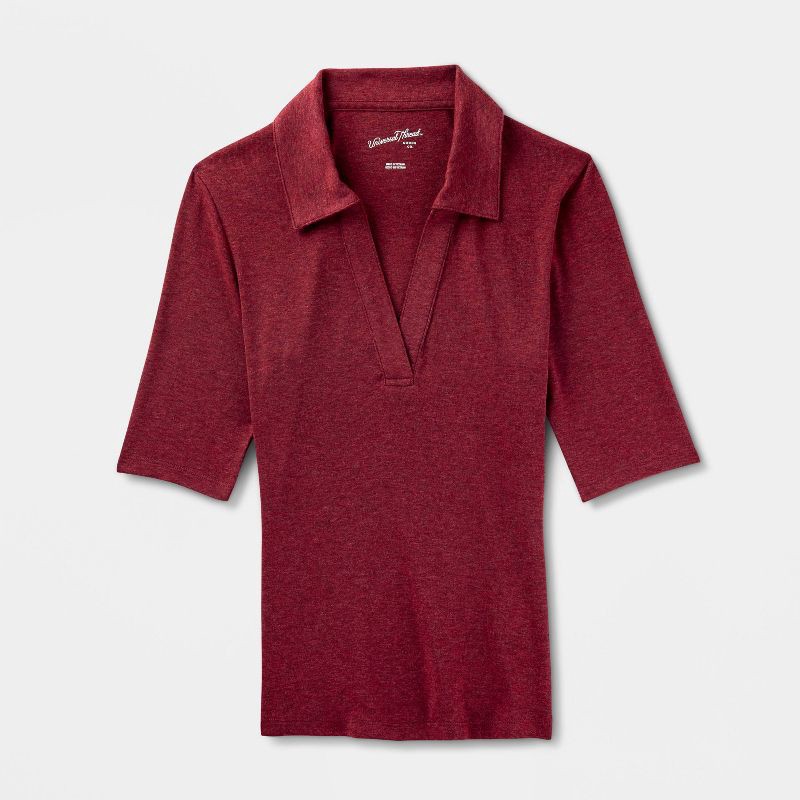slide 4 of 4, Women's Elbow Sleeve Polo Shirt - Universal Thread™ Heather Burgundy S, 1 ct