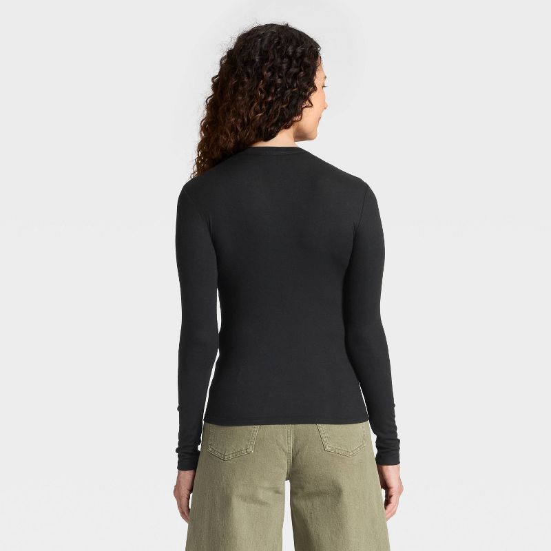 slide 2 of 4, Women's Long Sleeve Henley Shirt - Universal Thread™ Black S, 1 ct