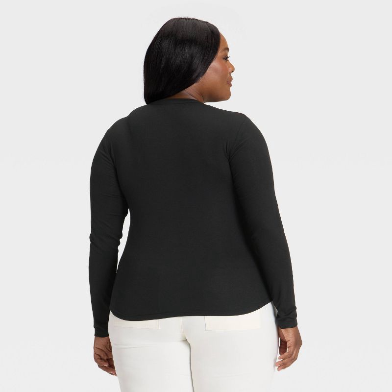 slide 2 of 3, Women's Long Sleeve Henley Shirt - Universal Thread™ Black XXL, 1 ct