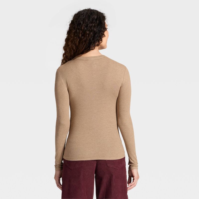 slide 2 of 4, Women's Long Sleeve Henley Shirt - Universal Thread™ Heather Taupe M, 1 ct