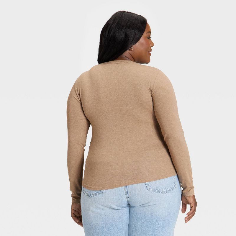 slide 2 of 3, Women's Long Sleeve Henley Shirt - Universal Thread™ Heather Taupe XXL, 1 ct