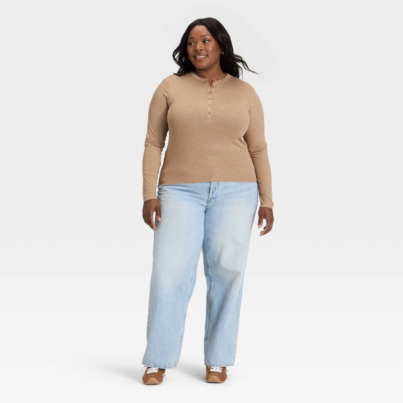 slide 3 of 3, Women's Long Sleeve Henley Shirt - Universal Thread™ Heather Taupe XXL, 1 ct