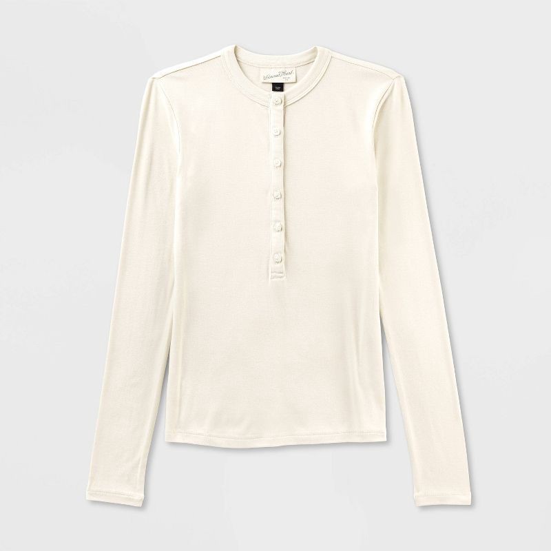 slide 4 of 4, Women's Long Sleeve Henley Shirt - Universal Thread™ Cream S, 1 ct