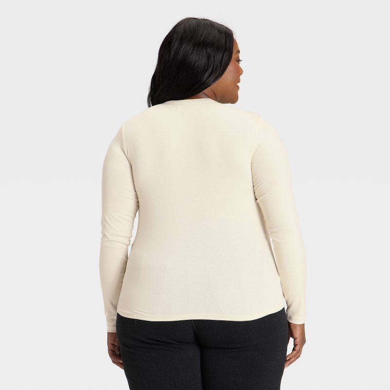 slide 2 of 3, Women's Long Sleeve Henley Shirt - Universal Thread™ Cream XXL, 1 ct