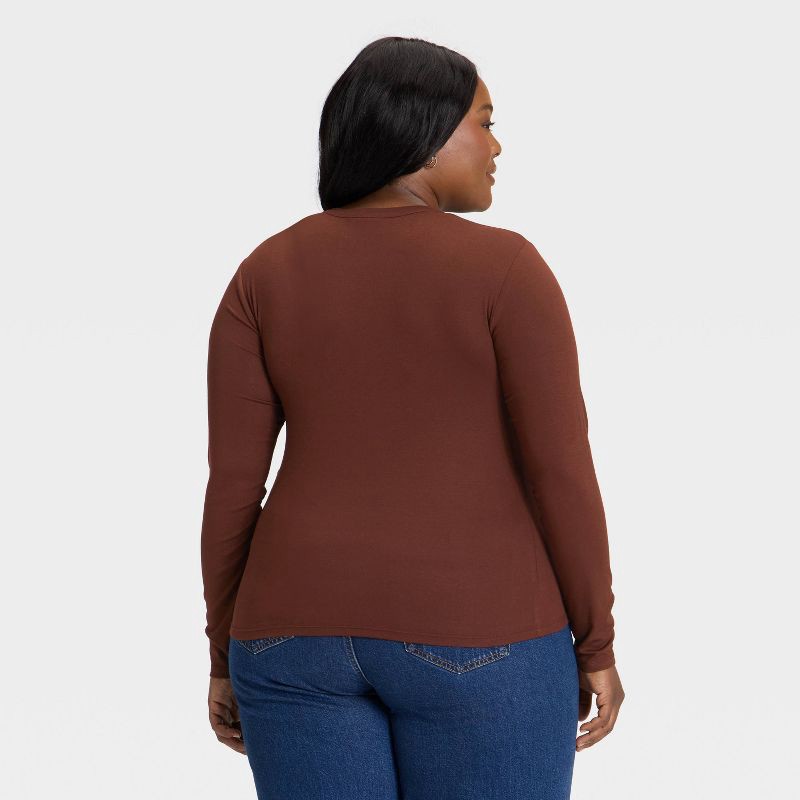 slide 2 of 3, Women's Long Sleeve Henley Shirt - Universal Thread™ Brown XXL, 1 ct