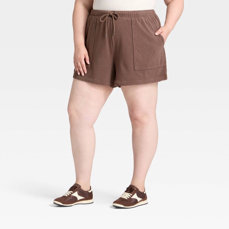 slide 1 of 3, Women's Mid-Thigh Fleece Shorts - Universal Thread™ Brown XXL, 1 ct