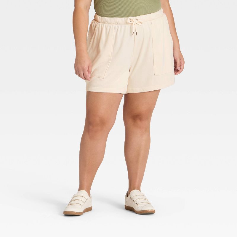 slide 1 of 3, Women's Mid-Thigh Fleece Shorts - Universal Thread™ Cream XXL, 1 ct