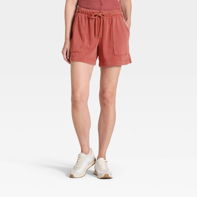 slide 1 of 3, Women's Mid-Thigh Fleece Shorts - Universal Thread™ Rust XL, 1 ct
