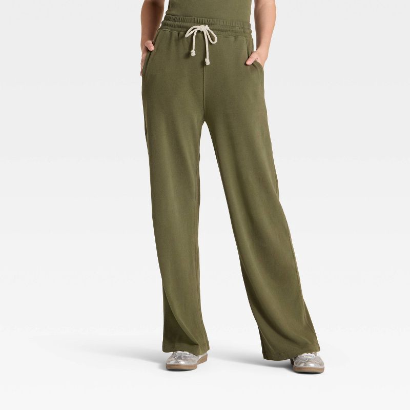 slide 1 of 3, Women's Mid-Rise Relaxed Leg Sweatpants - Universal Thread™ Olive Green XS, 1 ct
