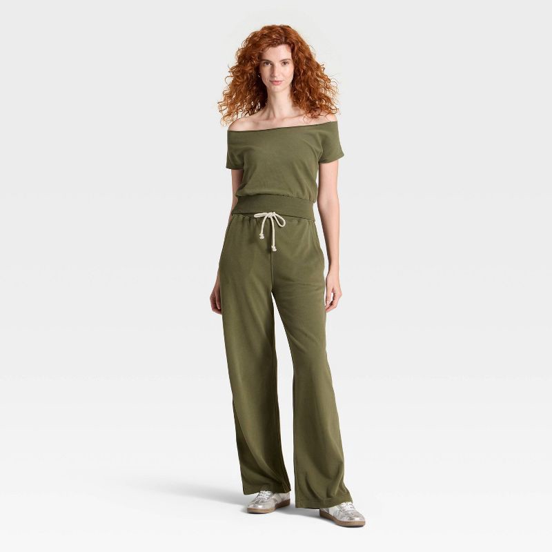 slide 3 of 3, Women's Mid-Rise Relaxed Leg Sweatpants - Universal Thread™ Olive Green L, 1 ct