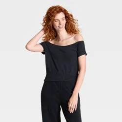 Women's Short Sleeve Off the Shoulder Suede Top - Universal Thread™ Black XS