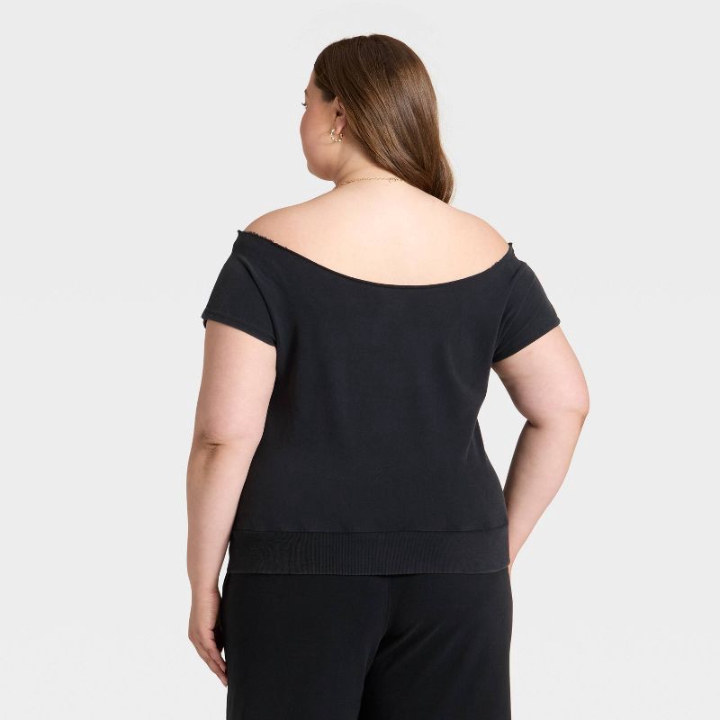 slide 2 of 3, Women's Short Sleeve Off the Shoulder Suede Top - Universal Thread™ Black XXL, 1 ct