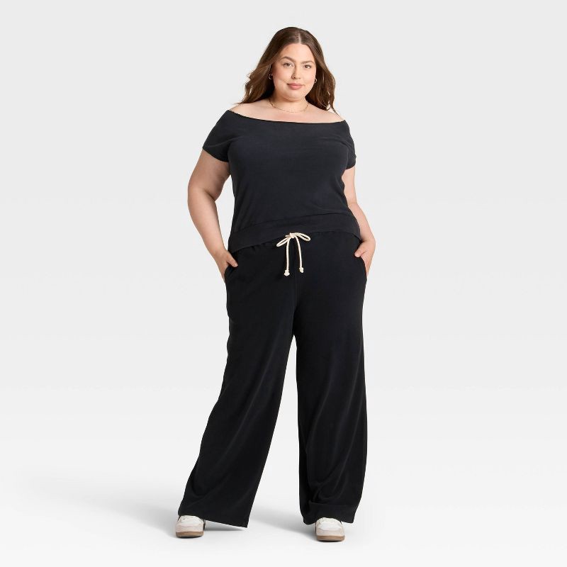 slide 3 of 3, Women's Short Sleeve Off the Shoulder Suede Top - Universal Thread™ Black XXL, 1 ct