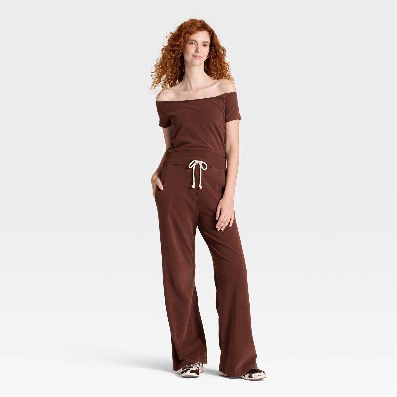 slide 3 of 3, Women's Short Sleeve Off the Shoulder Suede Top - Universal Thread™ Brown XS, 1 ct
