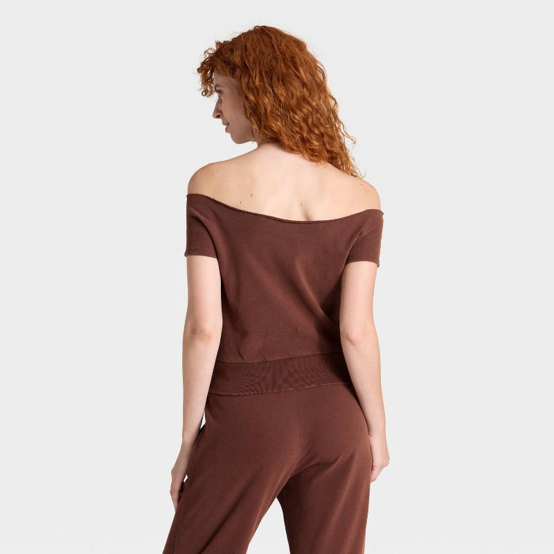 slide 2 of 3, Women's Short Sleeve Off the Shoulder Suede Top - Universal Thread™ Brown M, 1 ct