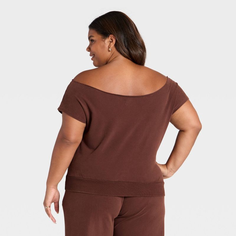 slide 3 of 3, Women's Short Sleeve Off the Shoulder Suede Top - Universal Thread™ Brown XXL, 1 ct