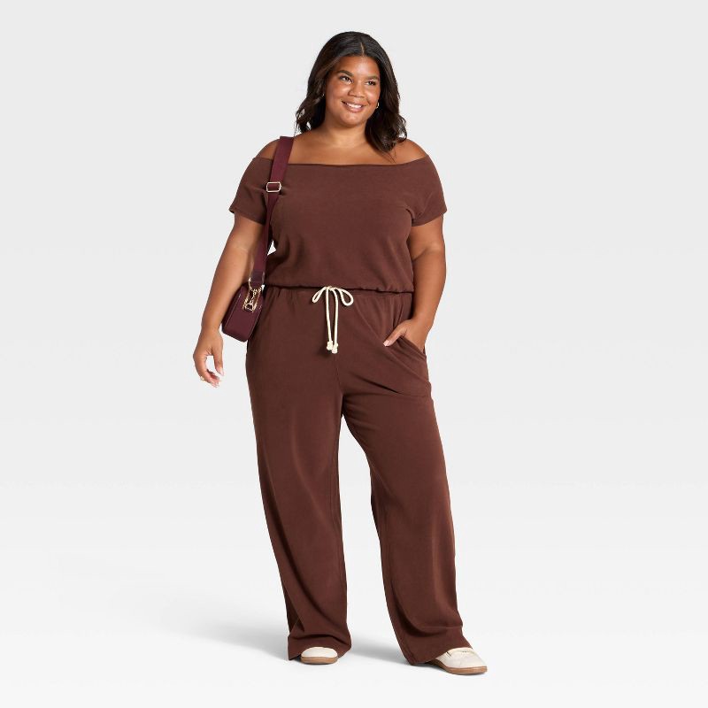 slide 2 of 3, Women's Short Sleeve Off the Shoulder Suede Top - Universal Thread™ Brown XXL, 1 ct