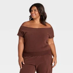 Women's Short Sleeve Off the Shoulder Suede Top - Universal Thread™ Brown XXL