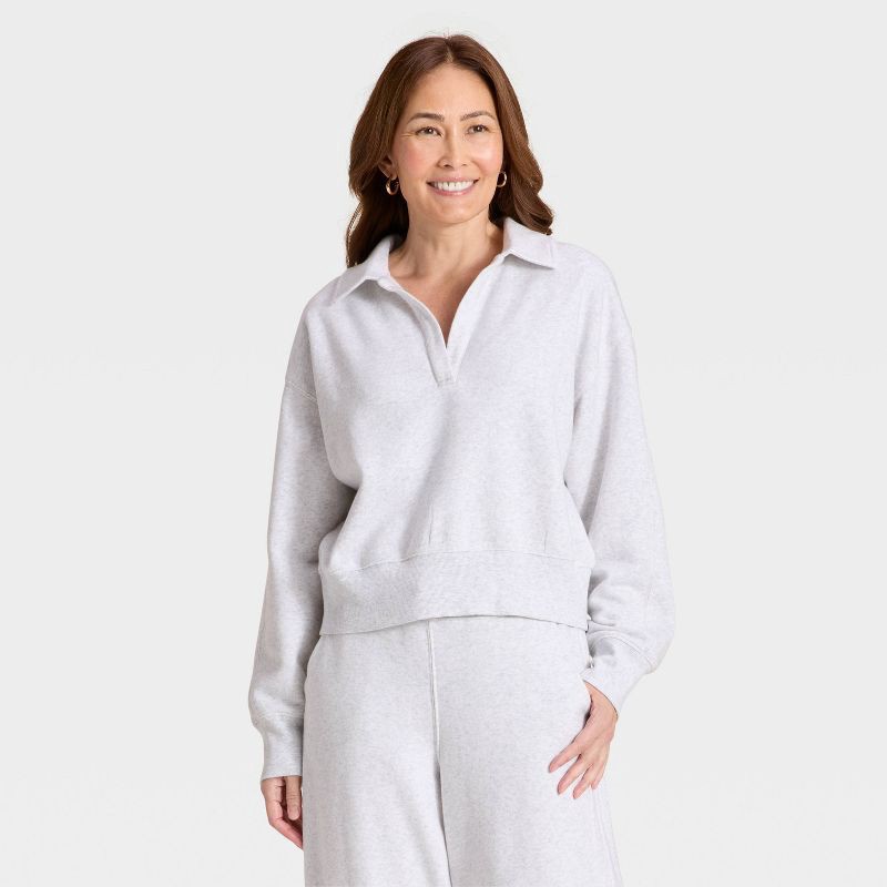 slide 1 of 3, Women's Fleece Polo Sweatshirt - Universal Thread™ Heather Gray S, 1 ct