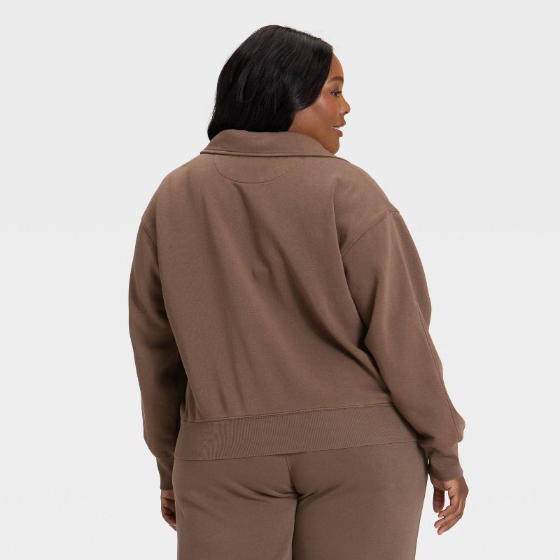 slide 2 of 3, Women's Fleece Polo Sweatshirt - Universal Thread™ Brown XXL, 1 ct